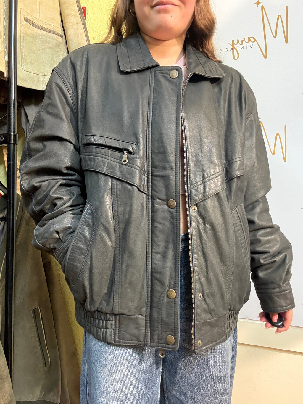 Chaqueta Bomber de cuero genuino