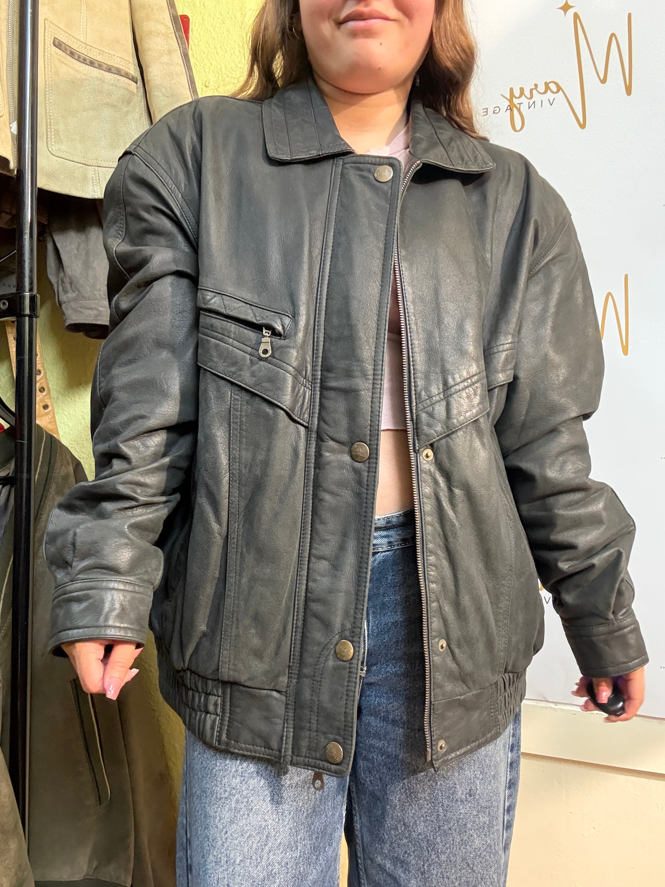 Chaqueta Bomber de cuero genuino