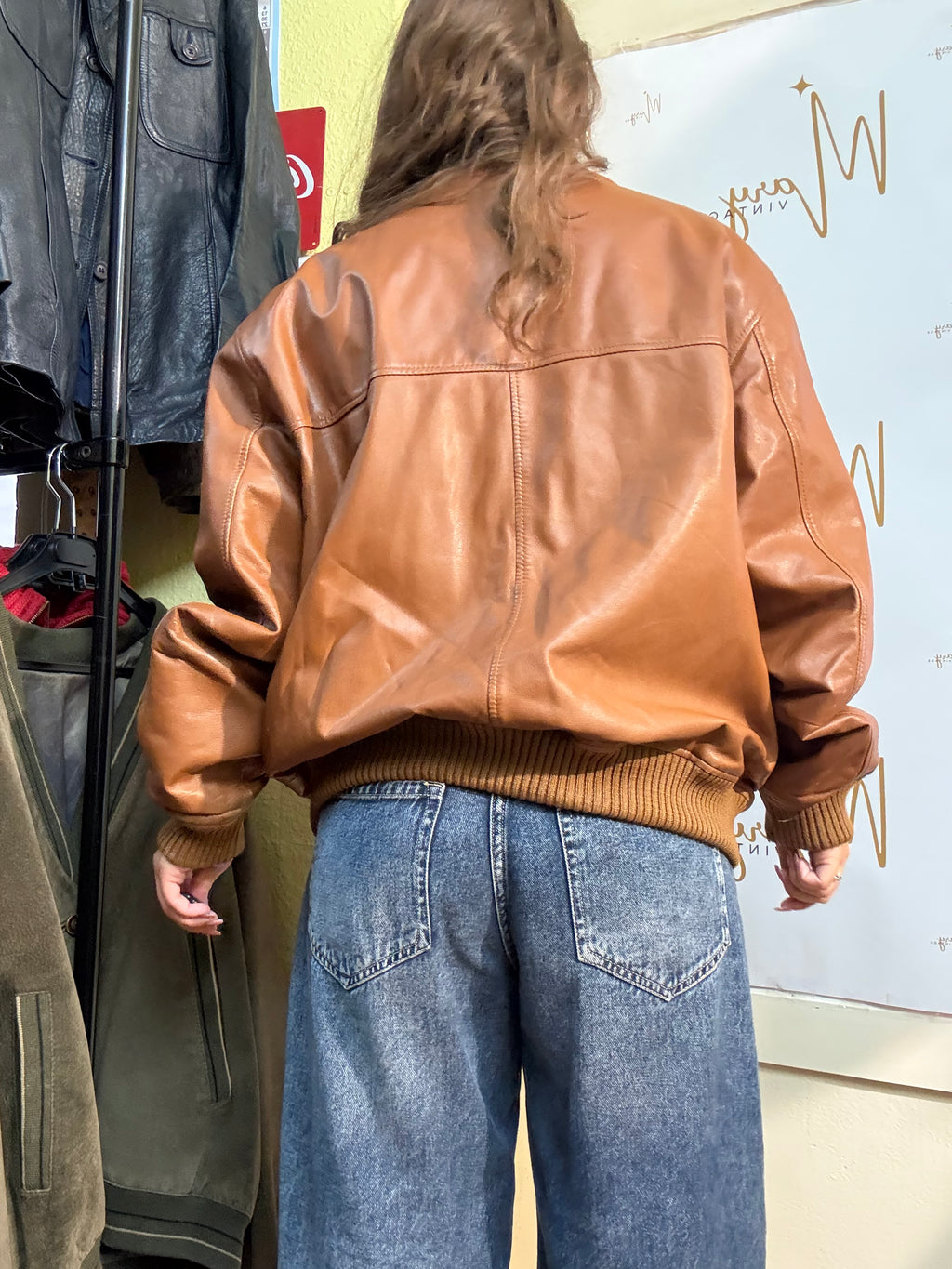 Chaqueta Bomber de cuero genuino Marrón