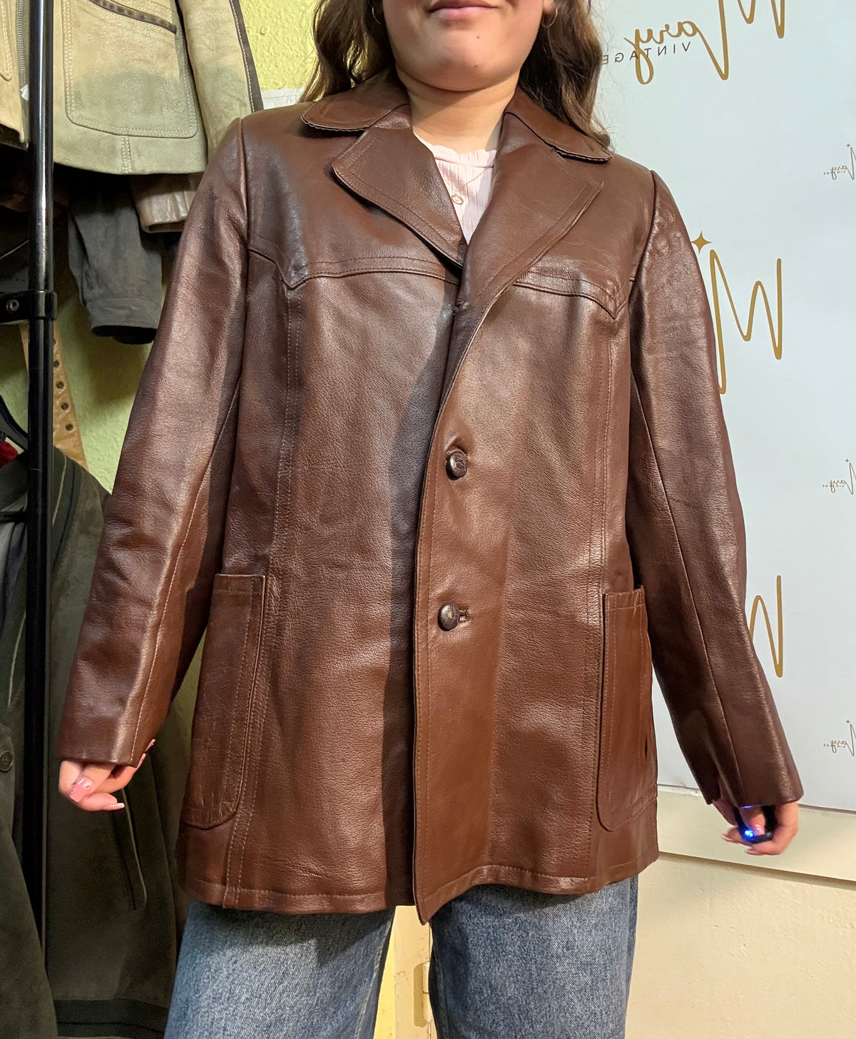 Chaqueta de cuero genuino Marrón
