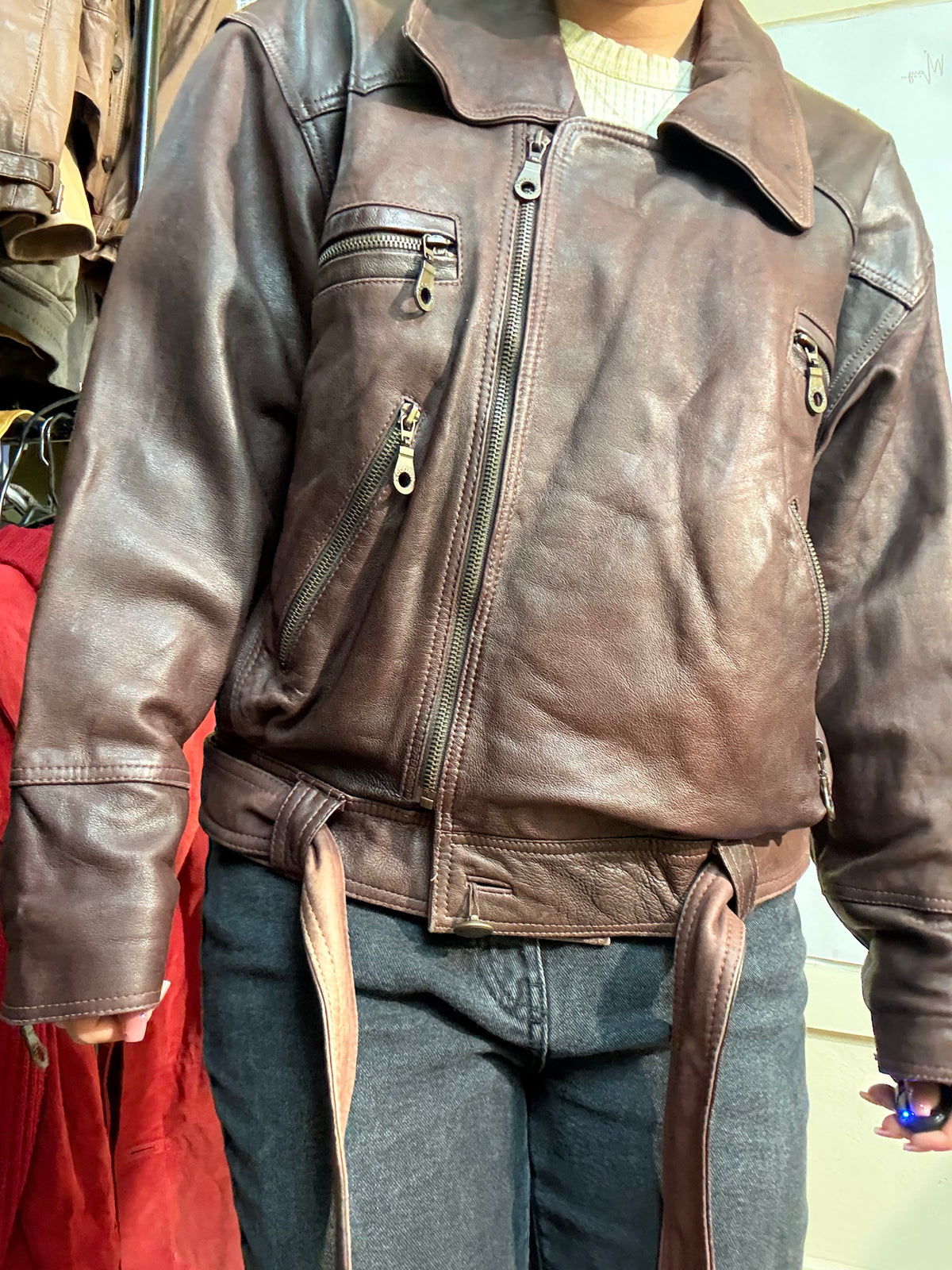 Chaqueta de cuero genuino burdeos