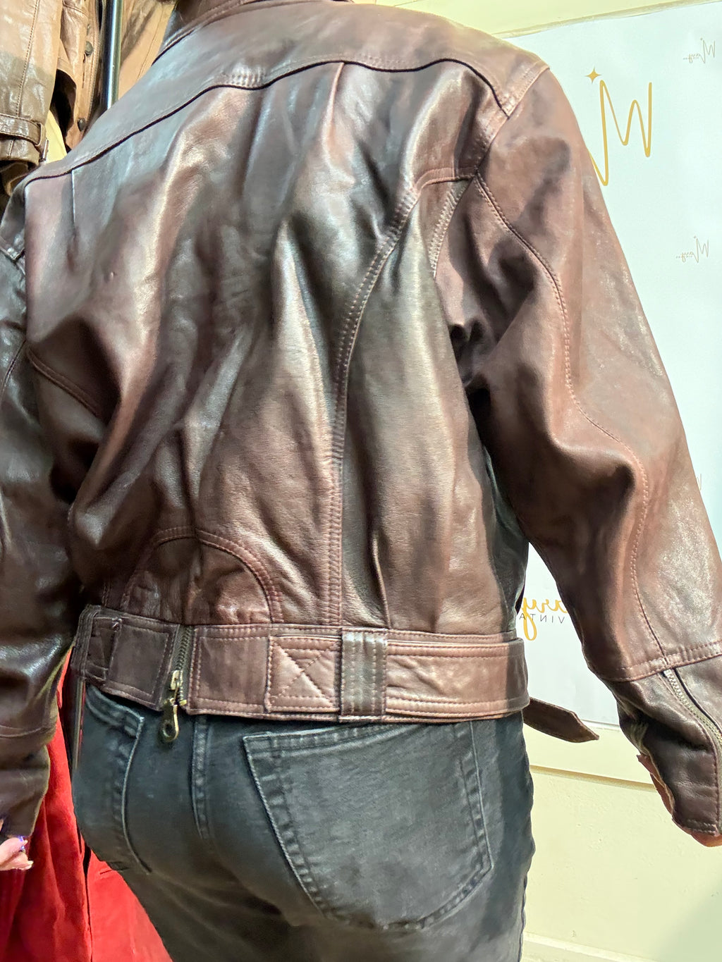 Chaqueta de cuero genuino burdeos