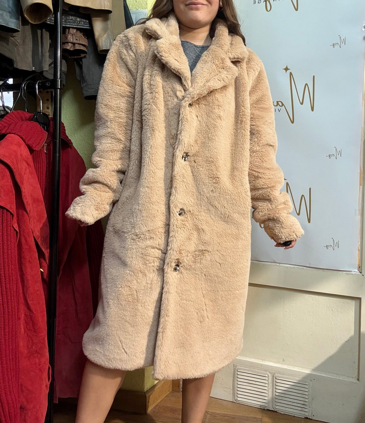 Chaqueta de piel sintética rosa claro