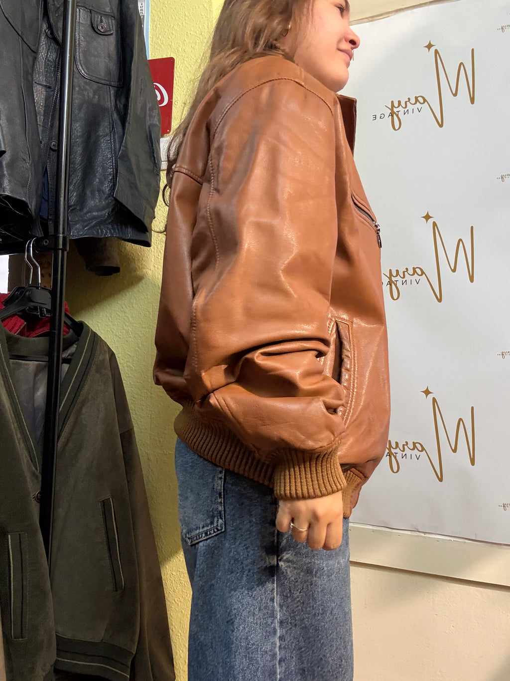 Chaqueta Bomber de cuero genuino Marrón