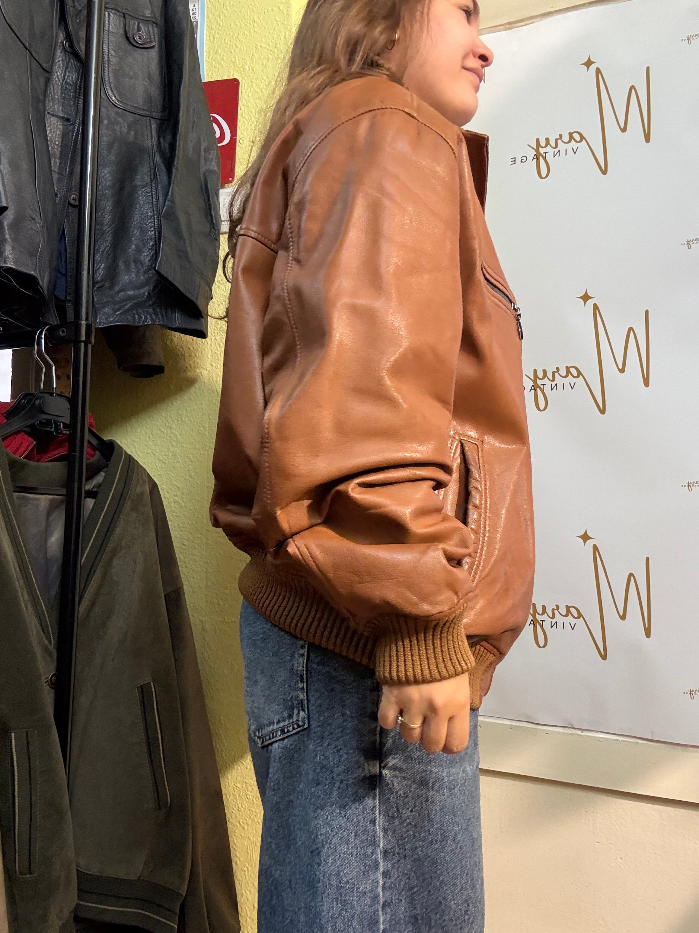 Chaqueta Bomber de cuero genuino Marrón