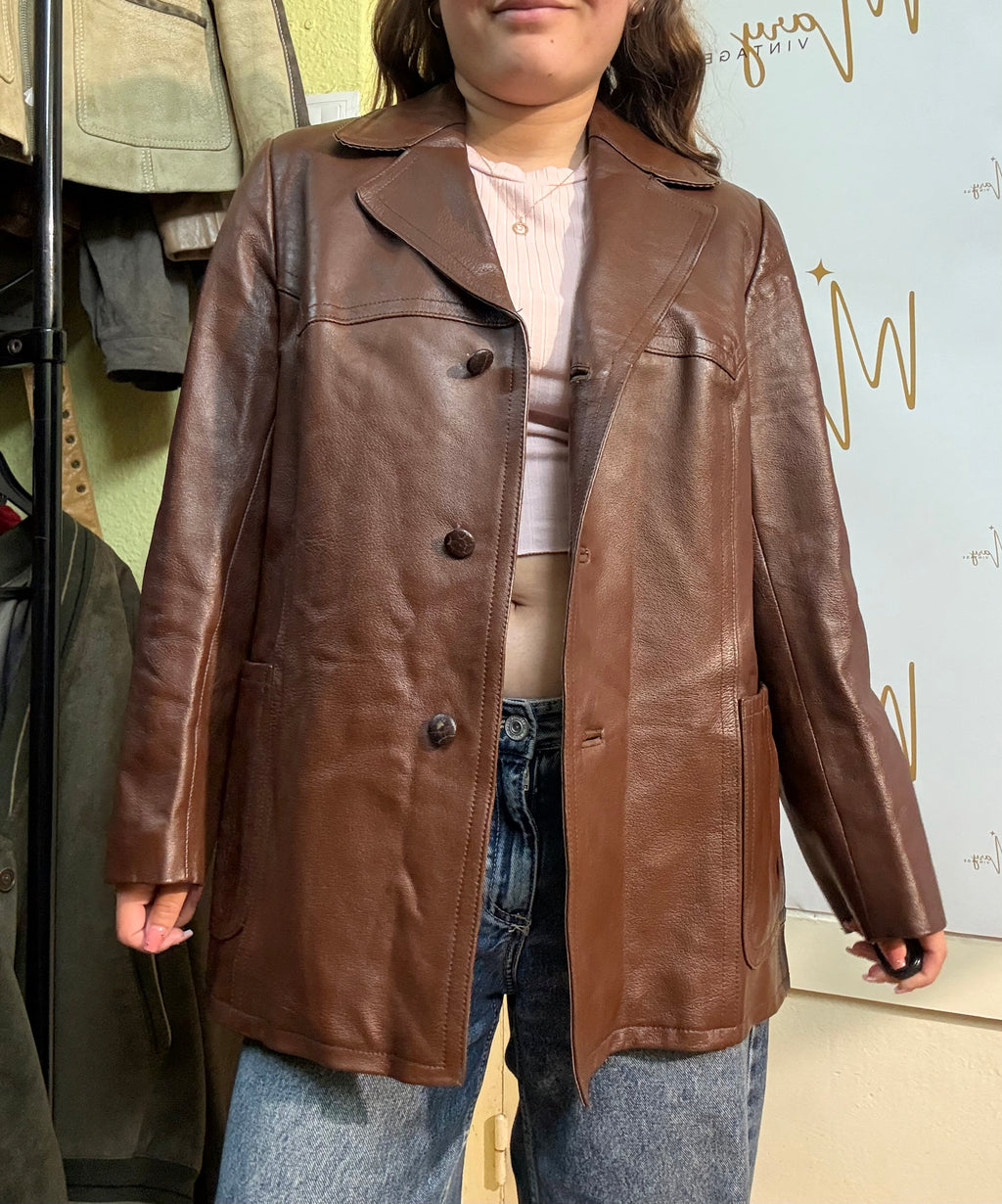 Chaqueta de cuero genuino Marrón