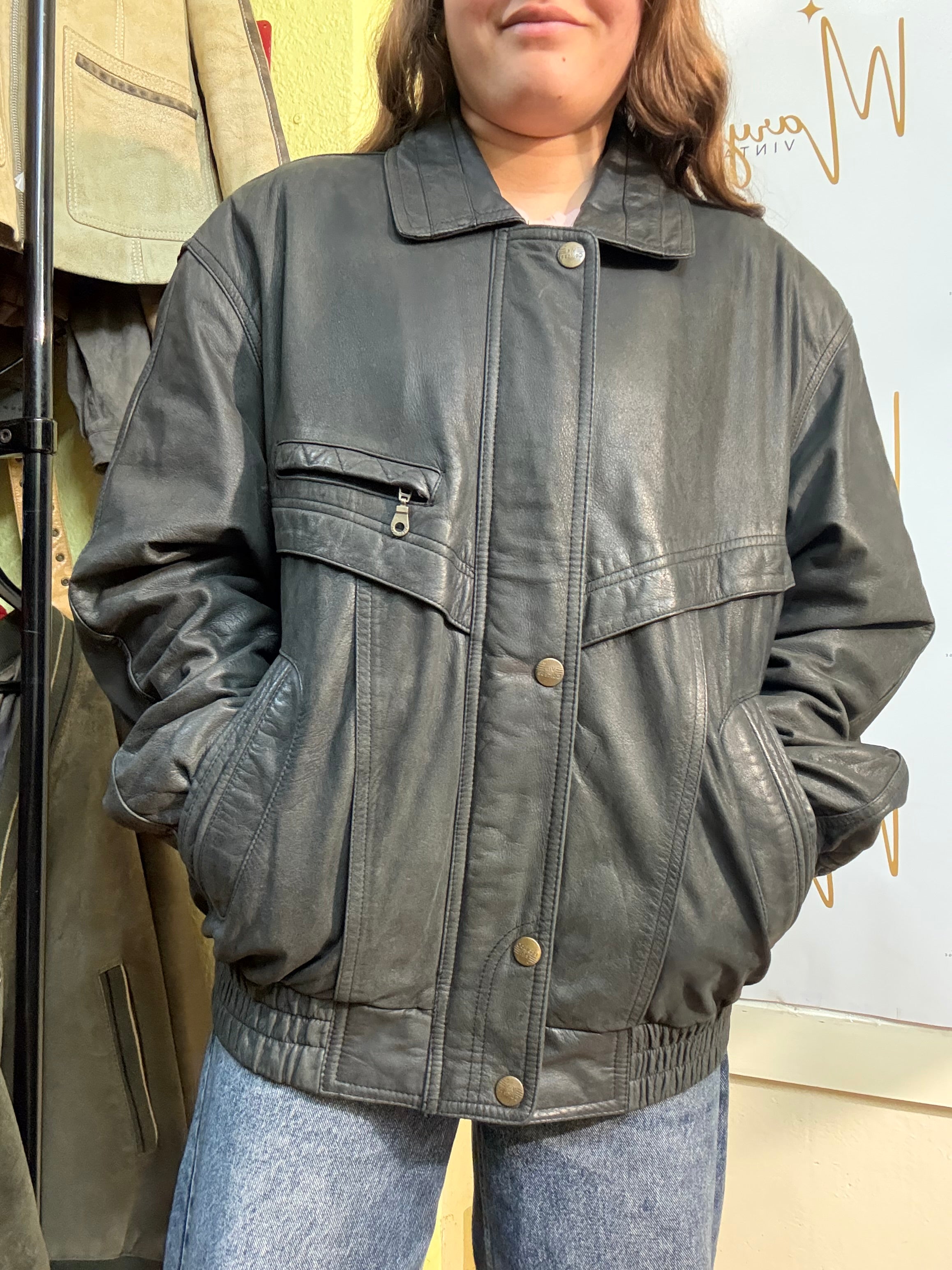 Chaqueta Bomber de cuero genuino