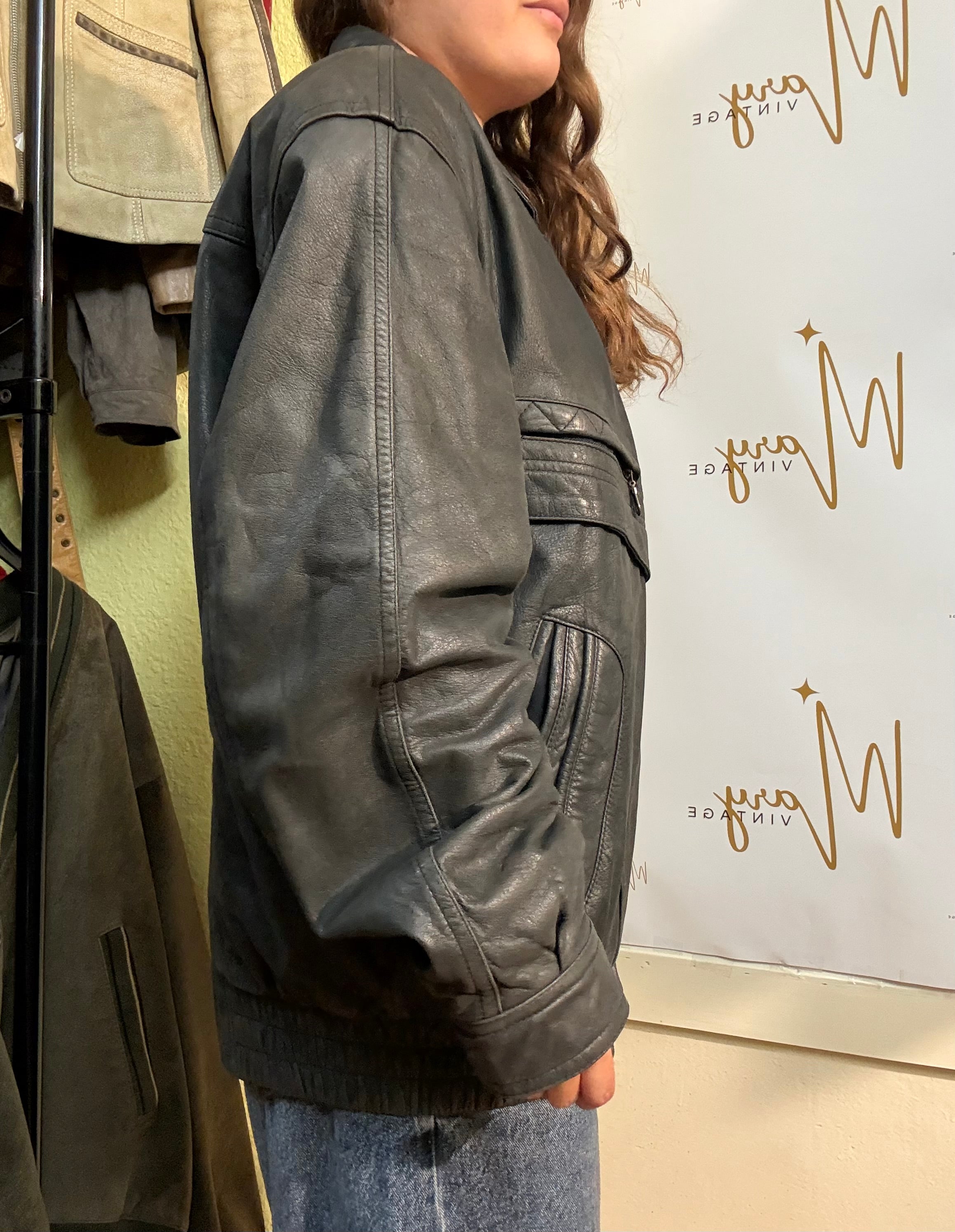 Chaqueta Bomber de cuero genuino
