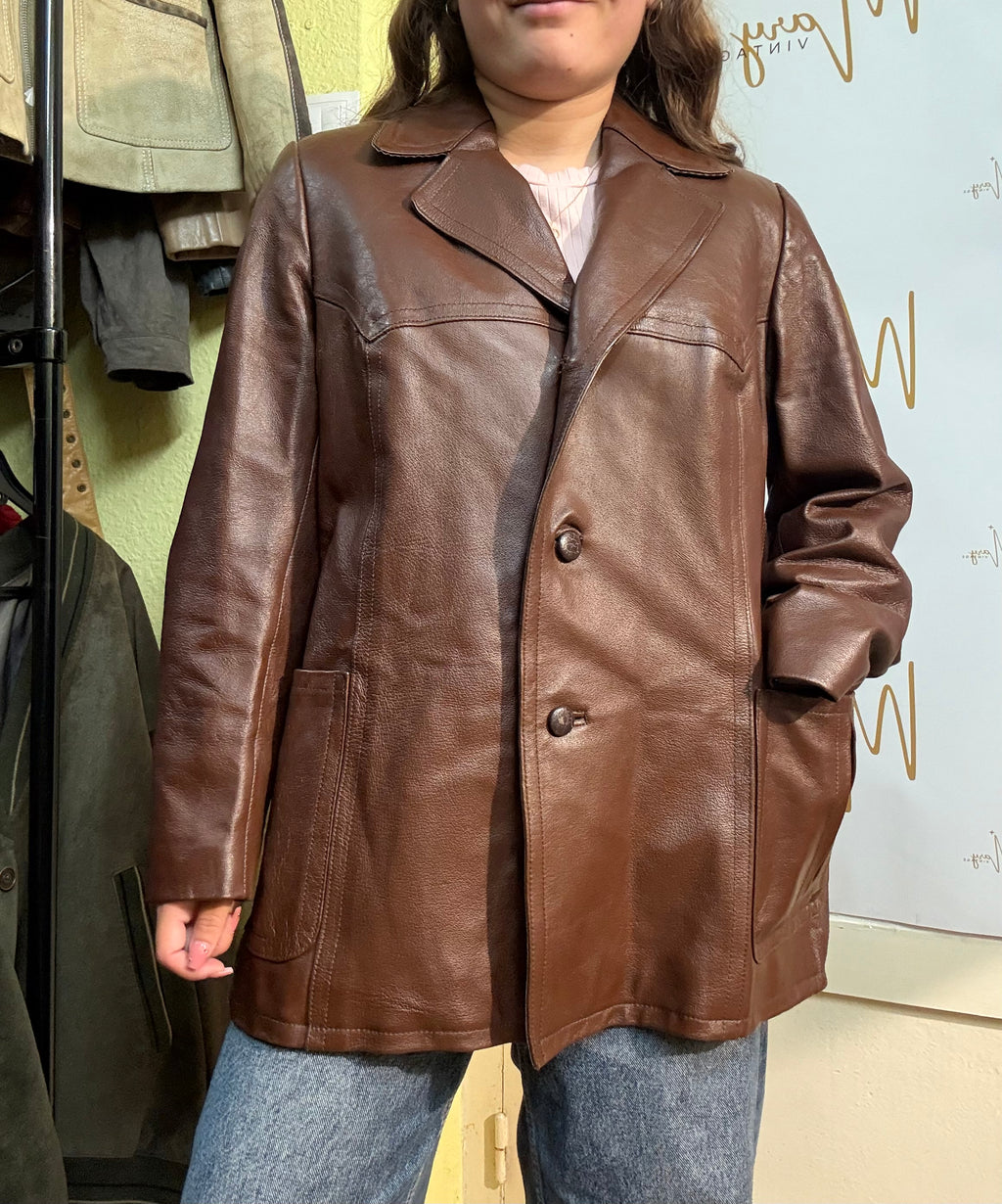 Chaqueta de cuero genuino Marrón