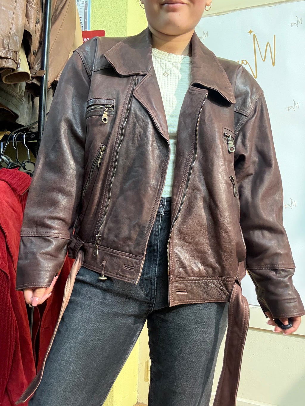 Chaqueta de cuero genuino burdeos