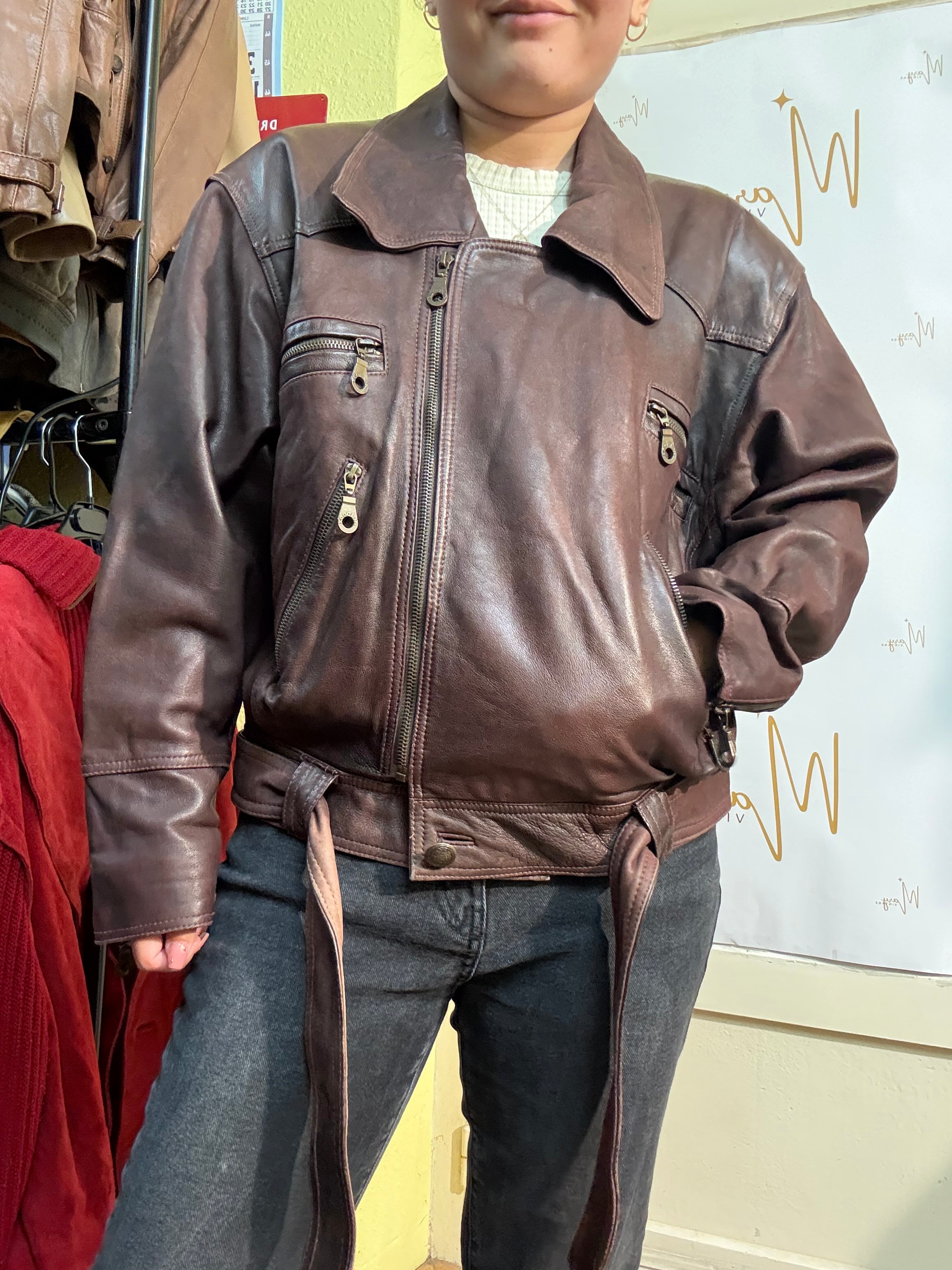 Chaqueta de cuero genuino burdeos