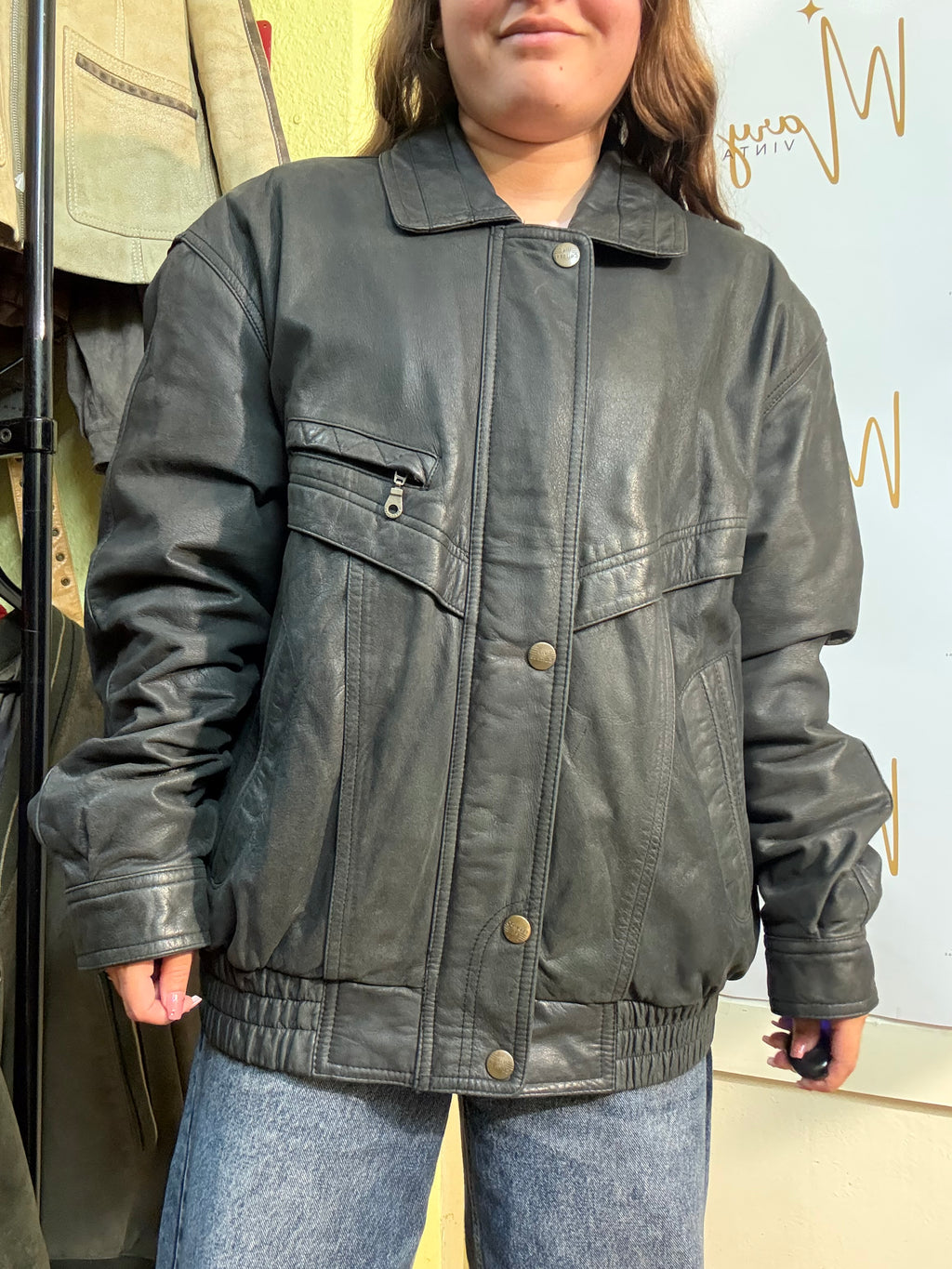 Chaqueta Bomber de cuero genuino